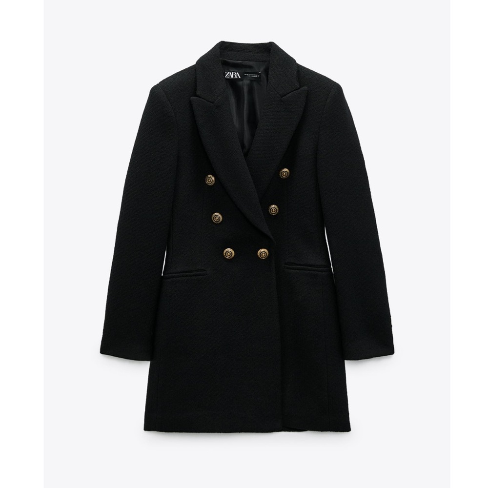 ZARA | NWT BLACK DOUBLE BREASTED LONG BLAZER - Picture 5 of 13